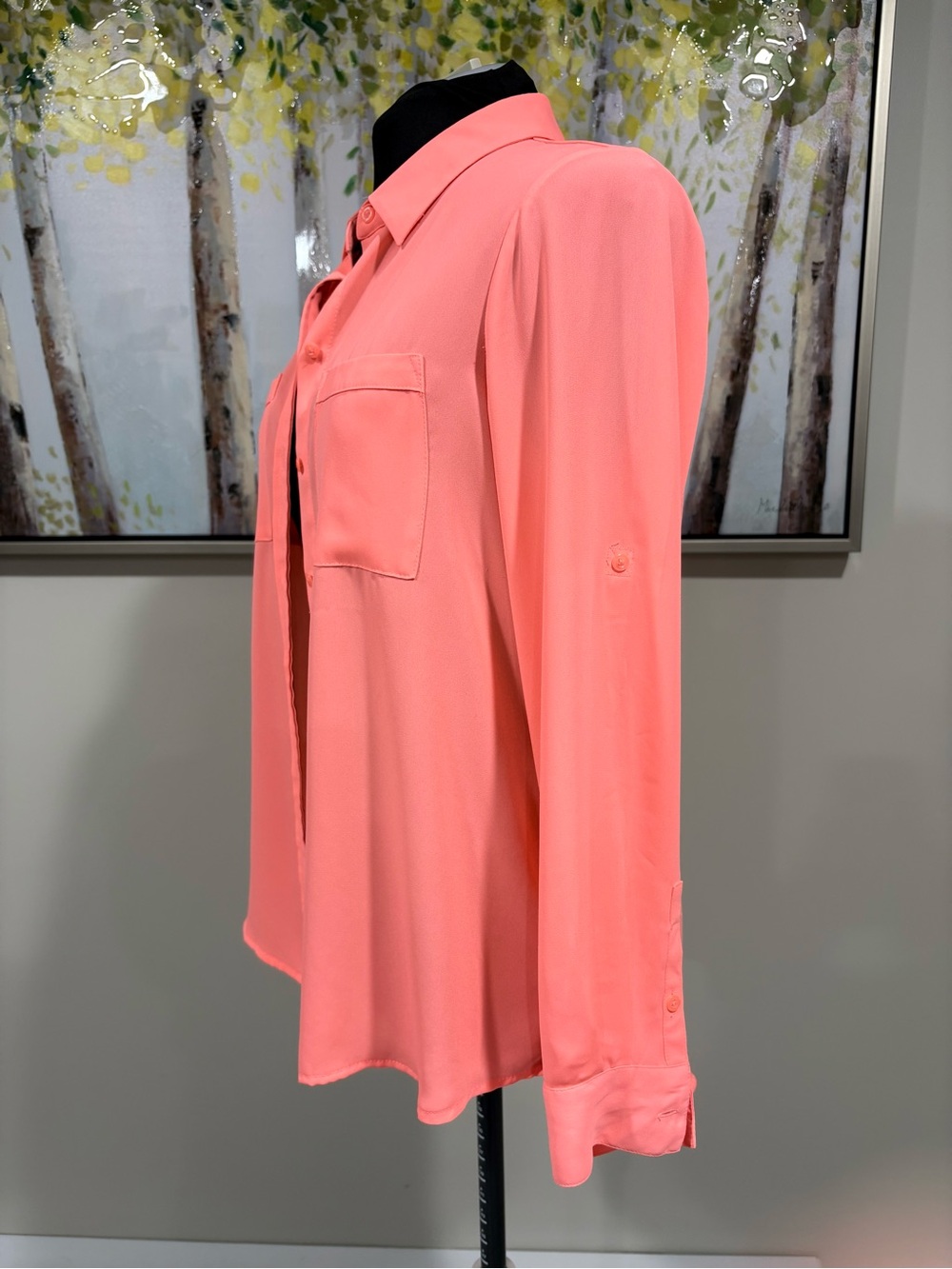 Apt. 9 Neon Peach Button-Up Blouse with Roll-tab Sleeves - Picture 3 of 13
